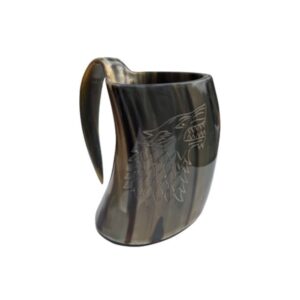 Horn mug with handle 0.5l (wolf engraving)